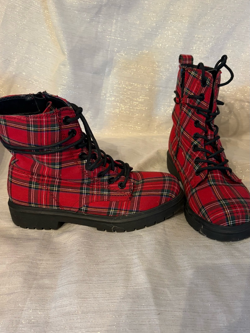 Kohl's Red Plaid Lace-Up Women's Combat Boots
